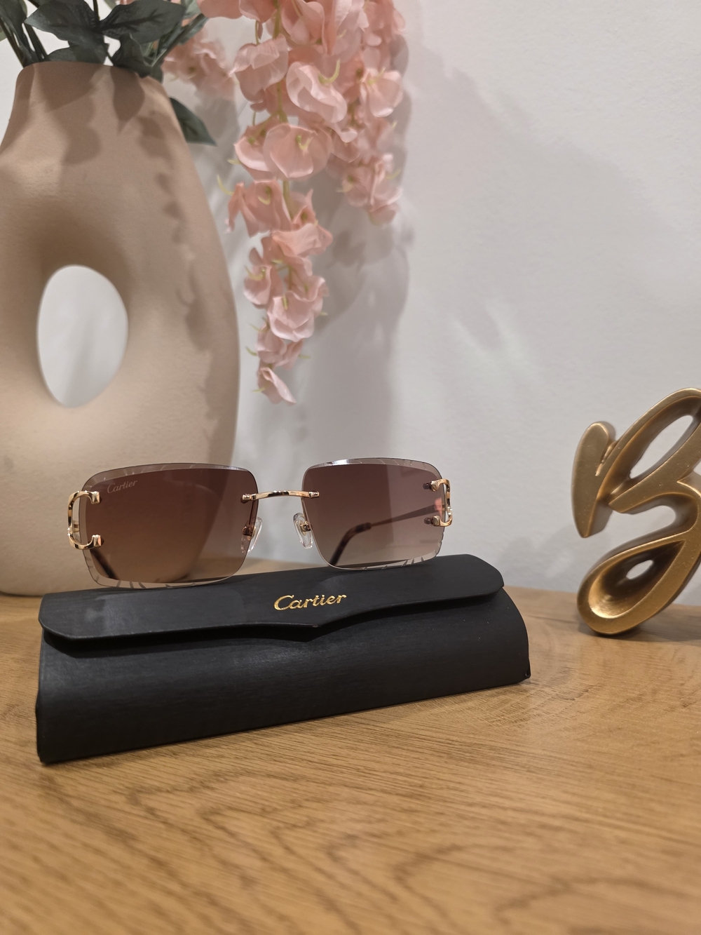 Cartier Rimless Sunglasses in Gradient Brown with Gold Accents